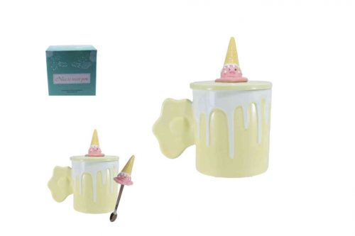 Mug Ceramic + Lid + Scoop 350ml Ice Cream Decor Lu-16