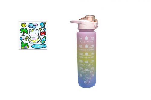 Water Bottle Motivational Color + Suction Cup 1 Liter Lu-22